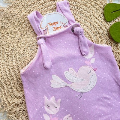  Jardineira Nózinho - Passarinha com Flores - Lilás